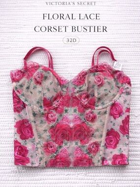 Victoria’s Secret Floral Lace Corset Bustier Top 32D NWT